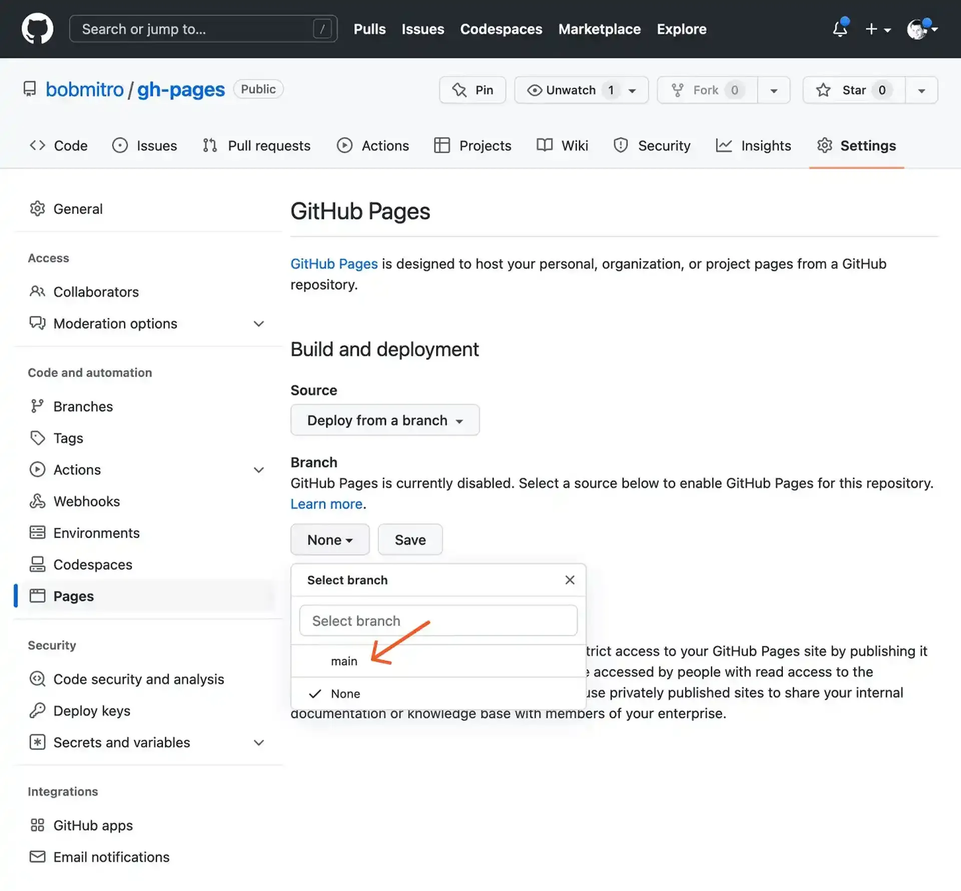 Github页面主分支