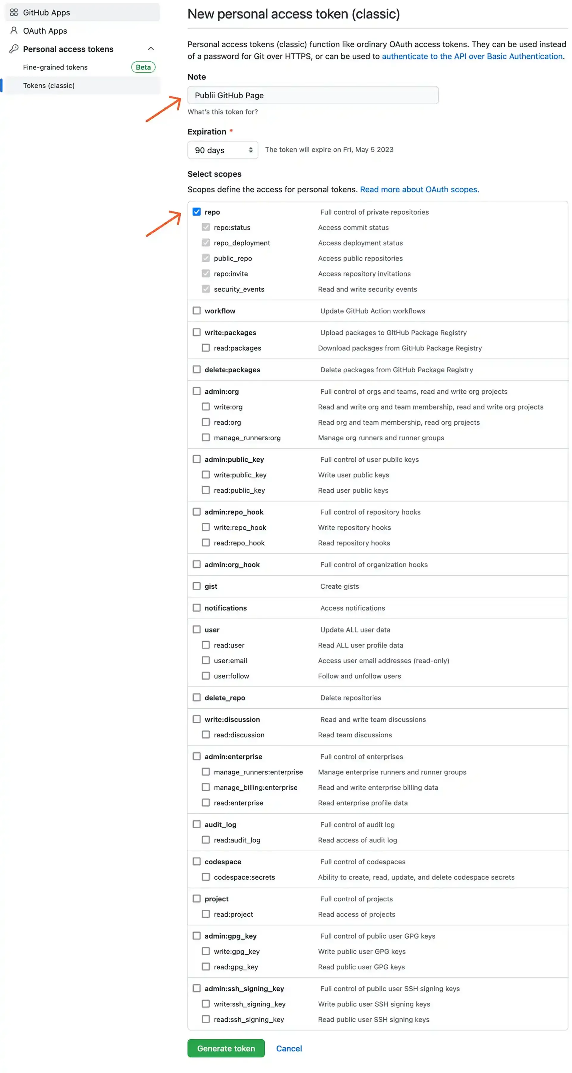 新的个人GitHub访问令牌
